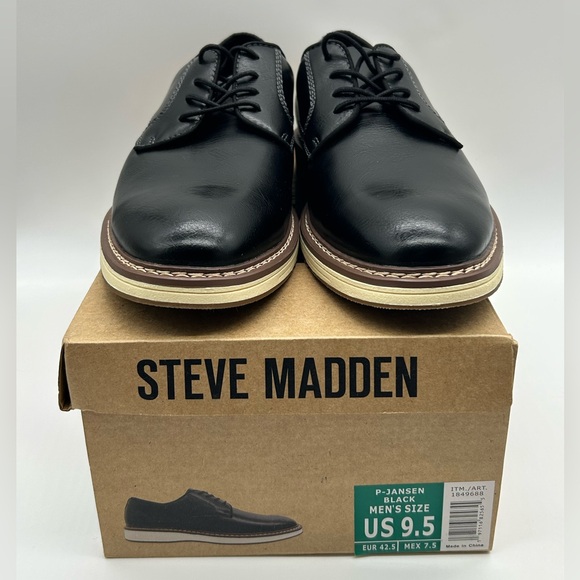 Steve Madden P-Jansen Black Oxford Dress Shoes Mens Size 9.5 Lace Up, NWB